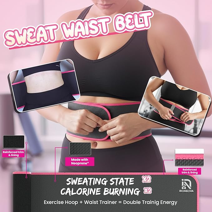 Weighted Hula Hoop with Exercise Belt - Infinity Hoop with 28 Detachable Links, Smart Weighted Hula Hoops for Adults and Beginners, Adjustable Tummy Exercise Weight Loss Equipment for Women & Men