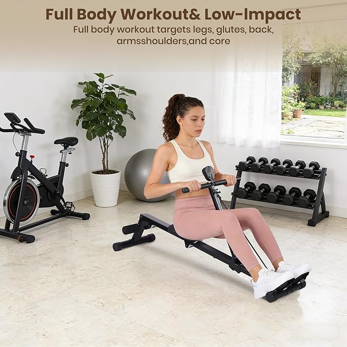 Rowing Machine for Home Use, Compact Rower Machine with LCD Display, 276 LB Capacity Heavy Duty Home Gym Equipment, Space-Saving Design, Perfect for Full Body Workout, Black