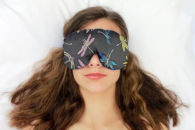 Handmade Weighted Sleep Eye Mask Yoga Pillow - Flax Seed Fill - Unscented - Dragonfly Nite - TEMF-DF