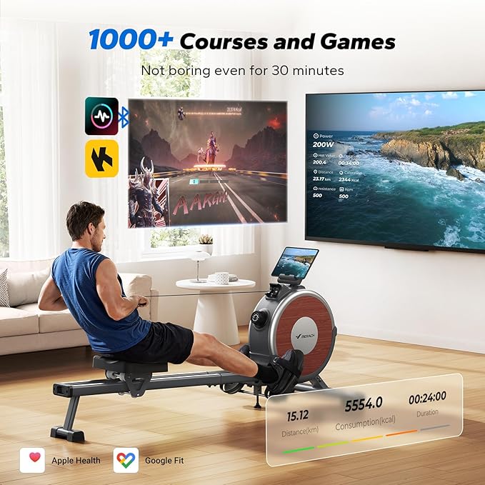 MERACH Rowing Machines for Home, Magnetic Rowing Machine with 16 Levels, Rower Machine of Quiet Resistance, Dual Slide Rail with Max 350lbs Weight Capacity, App Compatible