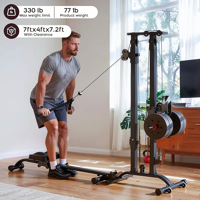 TOUSAINS Cable Machine Home Gym CR63, 330 Lbs Plates Loaded Cable Crossover Machine, 2 in 1 Functional Trainer with Rowing Machine, Space Saving Design for Home Gym