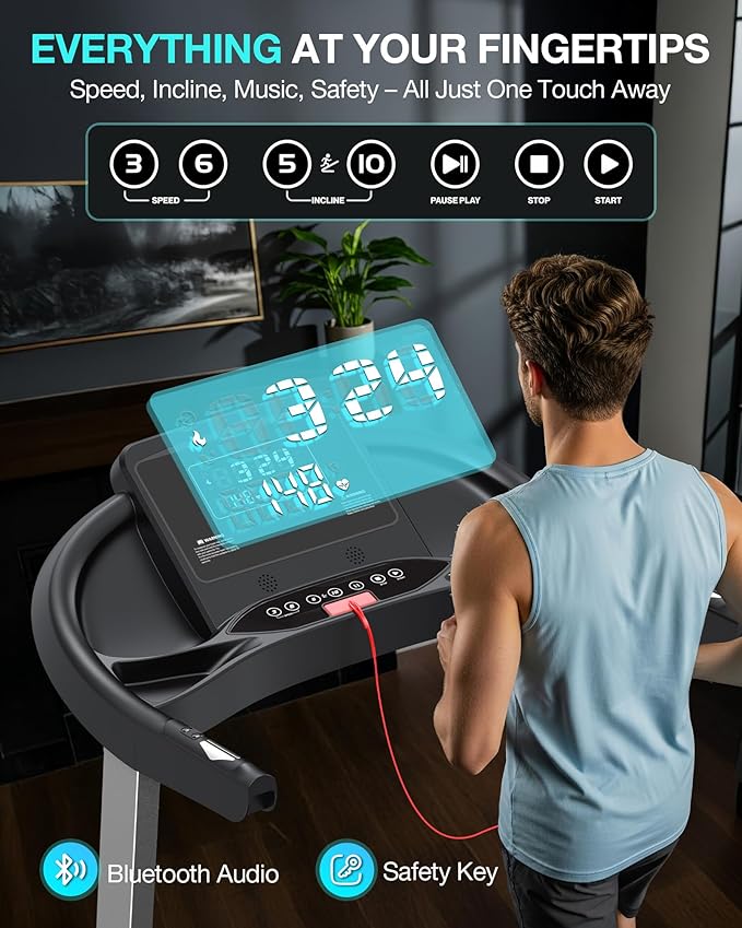 WELLFIT Treadmill with 15% Auto Incline, 400lbs Treadmills with Handlebar for Home, Voice Control Mute Remote, Under Desk Treadmill for Home Small Office, Walking Pads Work with KINOMAP Apple Health