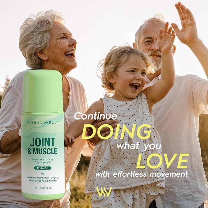 Joint & Muscle Deep Nourishing Oil Roll-On – Non-Greasy, 100% Natural with Essential Oils: Wintergreen, Peppermint, Frankincense, Myrrh, Clove, Lavender & More – 2.37 oz Travel Size