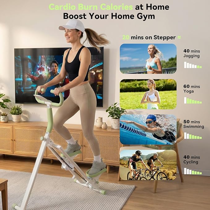 Stair Steppers for Exercise at Home, Folding Vertical Stair Stepper Climber, Full-Body Cardio Machine with Adjustable Handles, Steel Frame & Digital Monitor