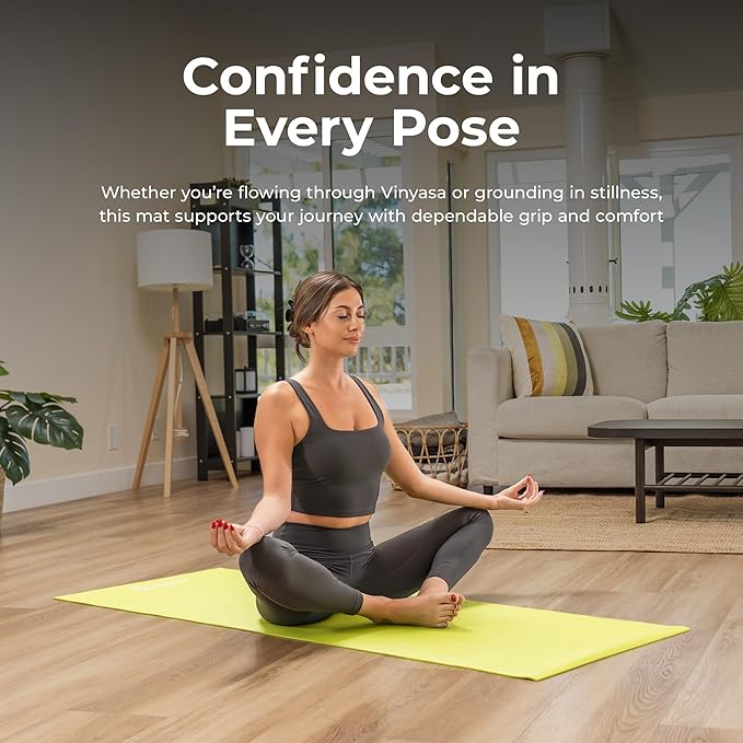 Sunny Health & Fitness Non-Slip Yoga Mat – Durable, Anti-Tear, Lightweight, Cushioned Support for Yoga, Pilates, Stretching Exercises, Meditation and Floor Workouts | Multiple Sizes & Colors