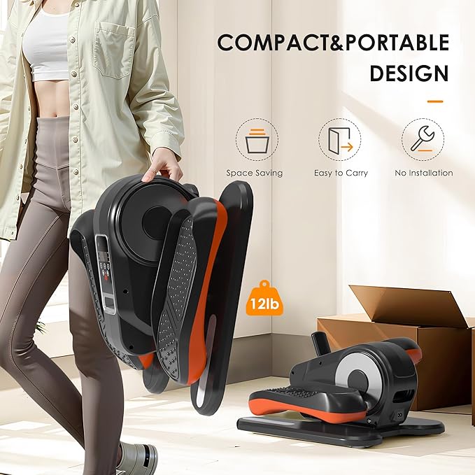 Under Desk Elliptical Machine – Electric Pedal Exerciser with 12 Adjustable Speeds, Quiet & Portable, LED Display, Ideal for Seniors & Adults, Home or Office Use (Black)