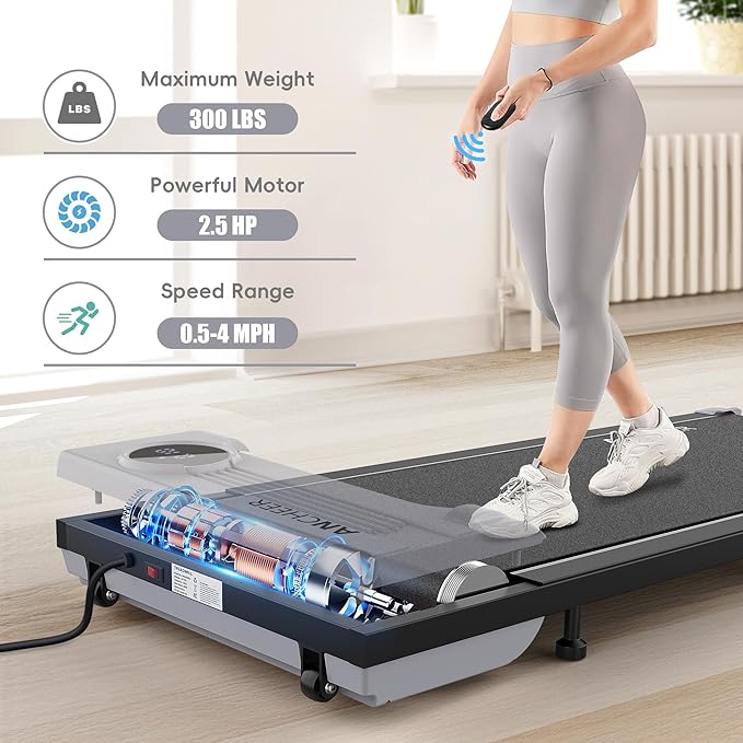 ANCHEER Walking Pads, 2 in 1 Under Desk Treadmill 2.5HP Compact Running Machine with Remote Control, 300lbs Weight Capacity for Home/Gym/Office,Ultra-Quiet, Installation-Free