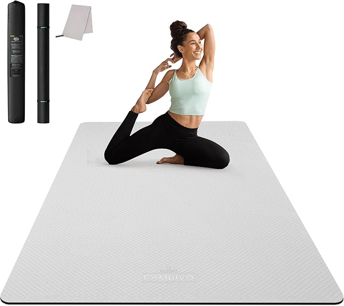 CAMBIVO Large Yoga Mat (6'x 4'), Extra Wide Workout Mat for Men and Women, 0.24''/0.32''/0.4''/0.48'' Thick Exercise Fitness TPE Mat for Home Gym, Yoga, Pilates, Workout (Barefoot Exercise)