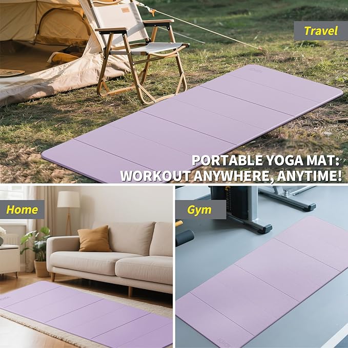 Foldable Yoga Mat Extra Thick & Large (74" x 31.5" x 0.32"), Double-Sided Non Slip & Lightweight Fitness Mat, 8mm Thick Wide Exercise Mats for Woman Man Kids, Portable Workout Mats for Travel, Studio or Home Use