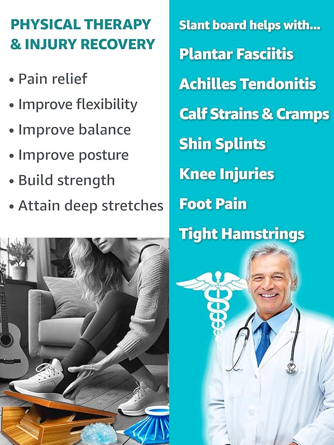 BAM Athletica Slant Boards for Exercise – Adjustable Wooden Calf Stretcher Incline Board for Calf Stretching, Squats, Physical Therapy, Plantar Fasciitis, Knee, Foot & Ankle Rehab, Velour Slant Board