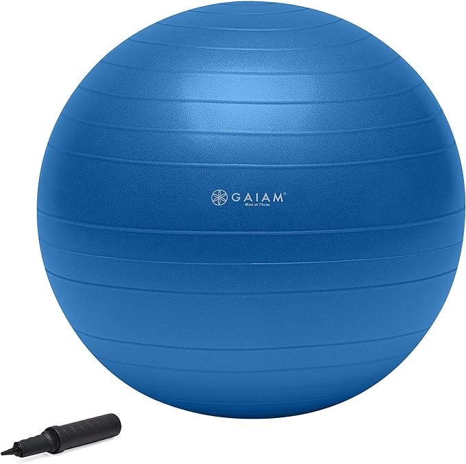 Gaiam Exercise Ball, Total Body Anti-Burst Balance Ball with Textured Grip, For Core Strength, Pregnancy Exercises, Yoga & Active Seating Included Air Pump