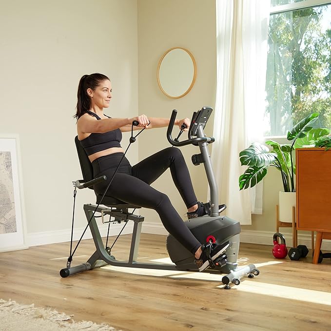 Sunny Health & Fitness Smart Magnetic Recumbent Bike, Home Cardio Trainer & Cycling Machine for Seniors, Free SunnyFit App Connection, Optional Hand Cycle, Resistance Bands, or Pulse Sensors