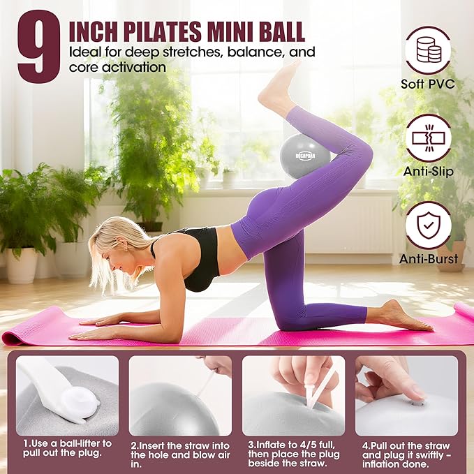 ROSAPOAR Pilates Essentials Kit for Women, Pilates Ring Set - 14" Magic Circle with Yoga Ball & Resistance Bands – Pilates Kit for Home Workouts, Toning & Core Sculpting Pilates Equipment