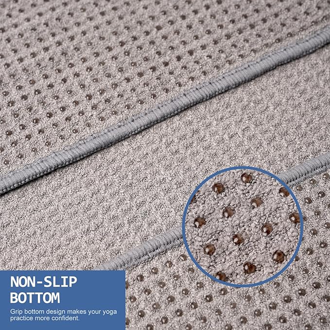 Eunzel 2 Pack Hot Yoga Towel, Non-Slip Yoga Mat Towel with Grip Dots Stickyfiber Sweat Absorbent Towel for Hot Yoga, Pilates and Workout 72" x 24", Grey