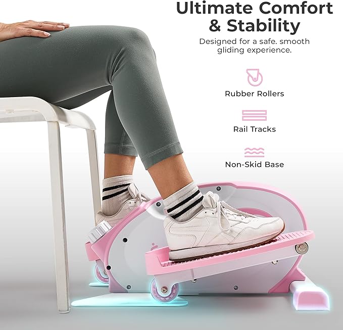Sunny Health & Fitness Under Desk Elliptical Machine, Portable Sitting or Stand Peddler Exerciser for Seniors Home Office, SunnyFit App Access via Bluetooth with Optional Handlebar or Resistance Band