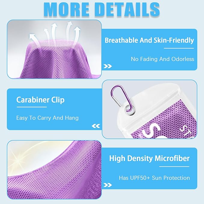 4 Packs Cooling Towels, 40" x 12" Microfiber Cooling Towels for Neck and Face, Soft Breathable for Working Out with Waterproof Bag & Carabiner, Suit for Climb,Travel, Running,Yoga