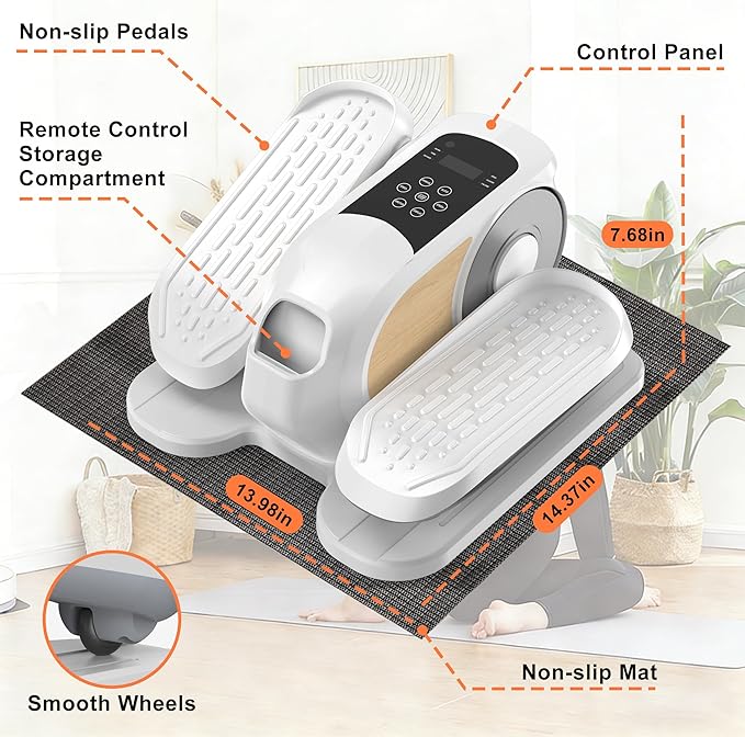 Mini Under Desk Elliptical Low Impact Electric Leg Exerciser As Seen on TV While Sitting for Seniors with Non-Slip Mat Quiet & Portable for Home and Office