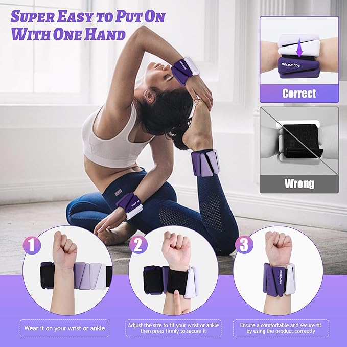 Ankle Weights for Women Wrist Weights Set of 2 (1 lb/2 lb Each) Adjustable Arm Leg Weight for Womens Men Suitable for Walking Swimming Running Pilates Yoga Gym