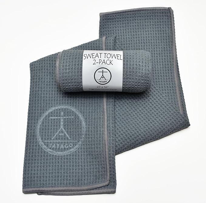 Tatago Hot Yoga Sweat & Hand Towel - Soft & Absorbent, Quick Drying Microfiber Non Slip for XL Yoga Mat or Gym - Travel Towel 2-Pack