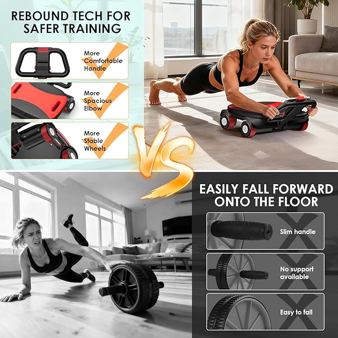 FIAMERMOR 2025 AB Roller Wheel - 4 wheel elbow support abdominal wheel automatic rebound abdominal fat burning weight loss core training equipment home/gym