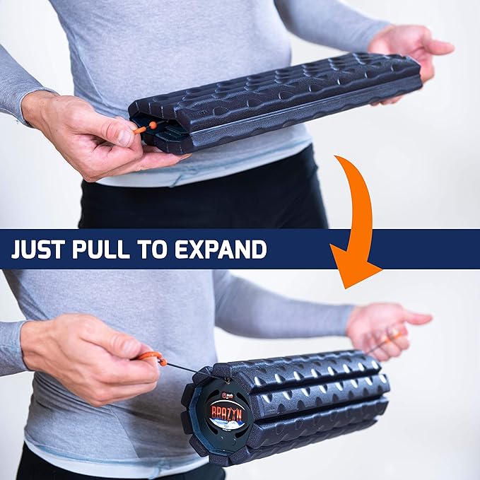 Brazyn Morph Foam Roller: Collapsible Travel Foam Roller for Back Pain Relief, Workout Muscle Recovery, Back Massager, Deep Tissue Leg Massage, Back Cracker (Sunset Orange, Deep Tissue)