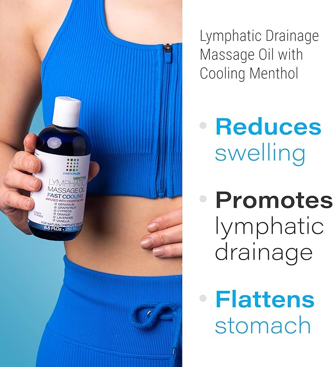 Bruizex Lymphatic Drainage Massage Oil with Arnica & Menthol for After Procedure Body Care & Lymphatic Drainage Massager, Liposuction, 360 Lipo, BBL, Tummy Tuck Body Massage, Cooling Formula - 8.5 Oz