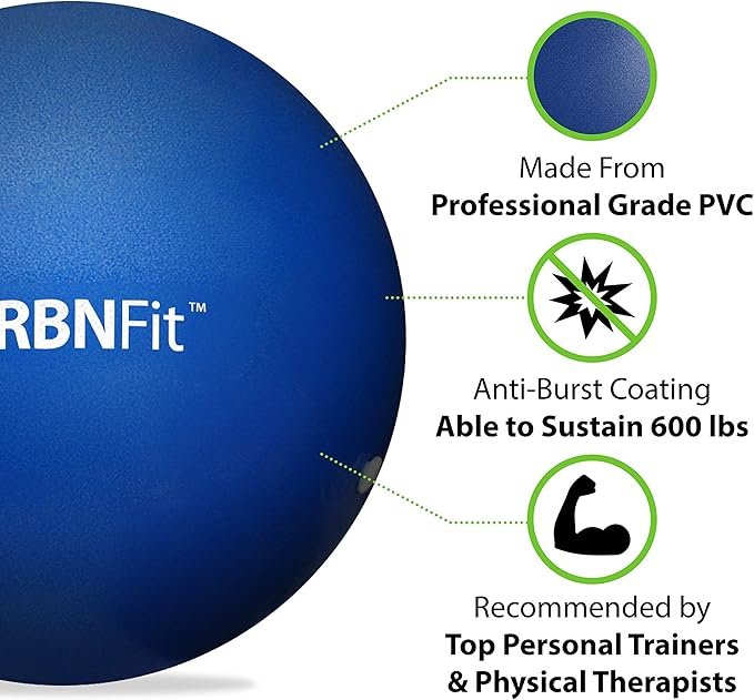 URBNFit Mini Exercise Ball 9” – Small Pilates & Yoga Stability Ball for Core Strength, Balance, Pregnancy & Physical Therapy – Anti-Burst Swiss Ball w/Quick Pump – Home, Office, Gym