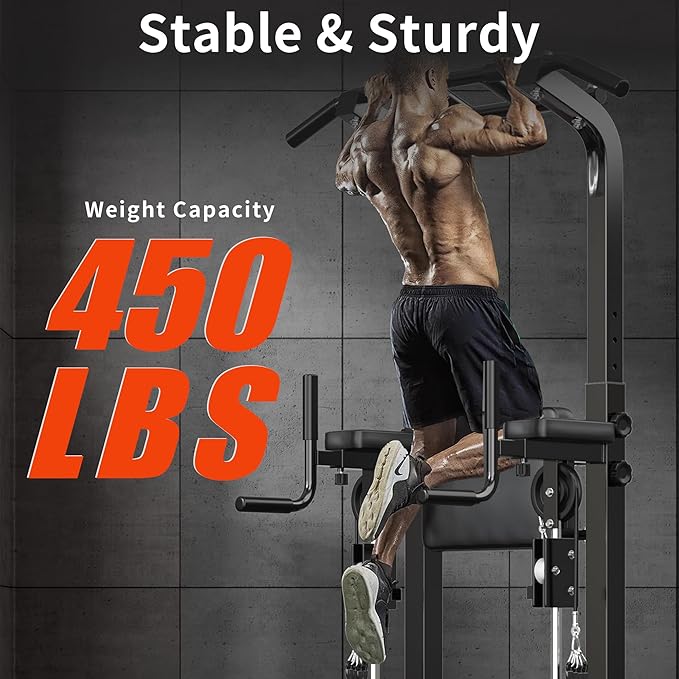 SogesHome Power Tower Pull Up Bar and Dip Station, Multi-Function Free Standing Pull Ups, Adjustable Height Dip Bar Strength Training Workout Equipment, Pull Up Stand Workout for Home Gym Exercise Equipment
