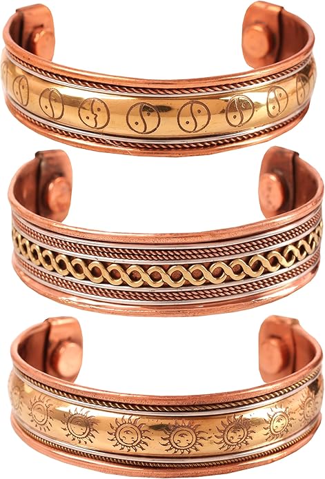 Touchstone copper bracelets | gift for men women |adjustable 100% pure solid real magnetic jewelry | handmade bracelet set combo | rope braided tibetan bangles.