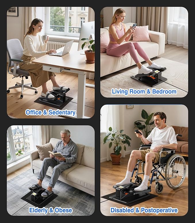 Medilax Black Portable Under Desk Elliptical Machine with Wireless Remote. 12 Manual & 3 Automatic Speeds. Pedal Ellipse Leg Exerciser. Leg Exerciser While Sitting for Seniors Adults Home Office