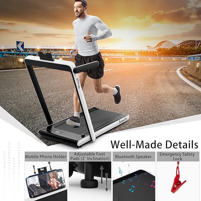 Goplus 2 in 1 Folding Treadmill, 2.25HP Superfit Under Desk Electric Treadmill, Installation-Free with Remote Control, APP Control and LED Display, Walking Jogging for Home Office
