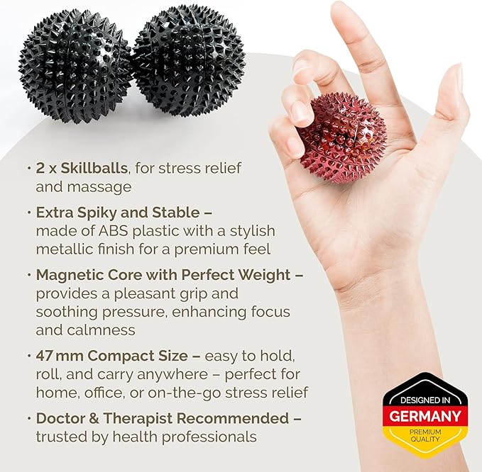 2X Spiky DBT Skill Balls | 2inch | Magnetic Stress Relief Balls | Spiky Massage Balls for Relaxation, Tension Release, Focus & Mobility (Black)