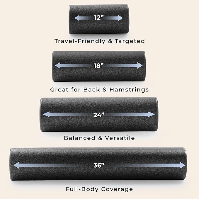 Sunny Health & Fitness High-Density Foam Roller 12" to 36", for Stretching & Muscle Recovery – Black, Blue, Pink