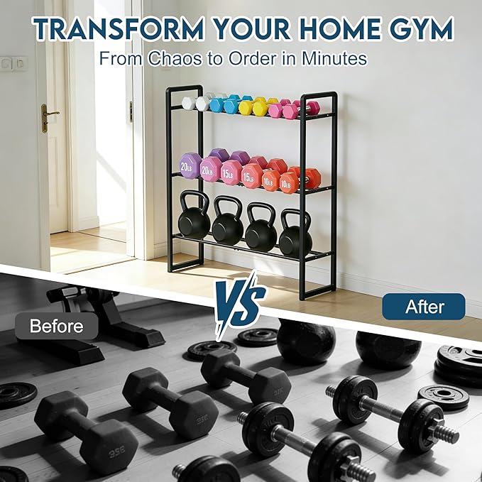 LOFTEY 3 Tier Dumbbell Rack, Weight Rack for Home Gym Dumbbells, 330 Lbs Capacity Weight Holder, Dumbbell Rack Stand Only