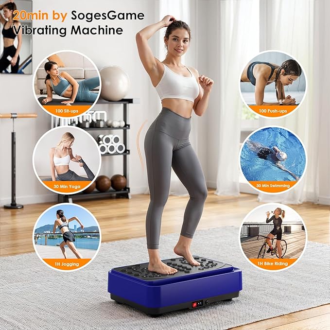 Vibration Plate Machine with Resistance Bands, 99 Speed Levels, 450LBS Capacity, Remote Control , Full Body Workout for Weight Loss & Lymphatic Drainage