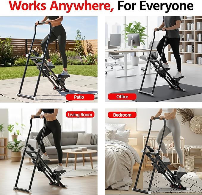 Stair Stepper for Home Gym Exercise, New Version Compact Folding Stair Climber with Quiet Shock-Absorbing Spring, Adjustable Resistance, Long Foam Grip, Stairmaster for Full-Body Workout Equipment