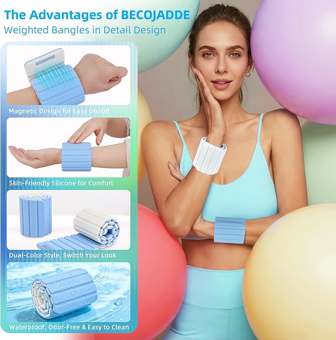 Wrist Weights Ankle Weights for Women 1 Pair (1.1 lb/2.2 lb Each) Silicone Magnetic Leg Arm Weighted Bracelet for Home Yoga Pilates Gym Workout Walking Jogging