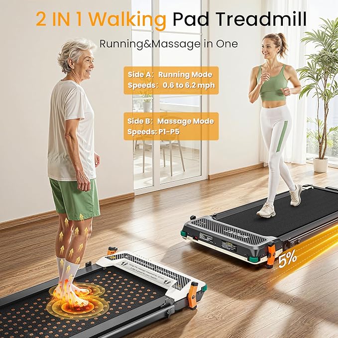 AKLUER Walking Pad with Incline - Dual-Sided 2 in 1 Under Desk Treadmill with Shiatsu Foot Massager, 330LBs Walking Pad Treadmills for Home and Office, LED Display and Remote Control