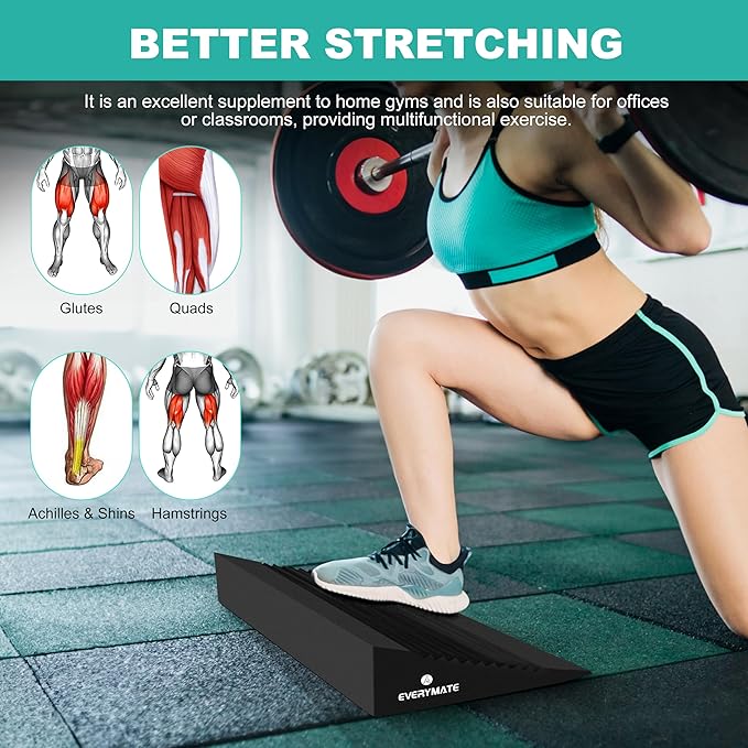 EVERYMATE Squat Wedge, Extra Large Squat Wedge Block, Squat Wedges Weightlifting, Calf Stretching, Slant Board for Squats, Heel Elevated Squat Wedge, Knees Over Toes Squats, Calf Wedge Stretching Block