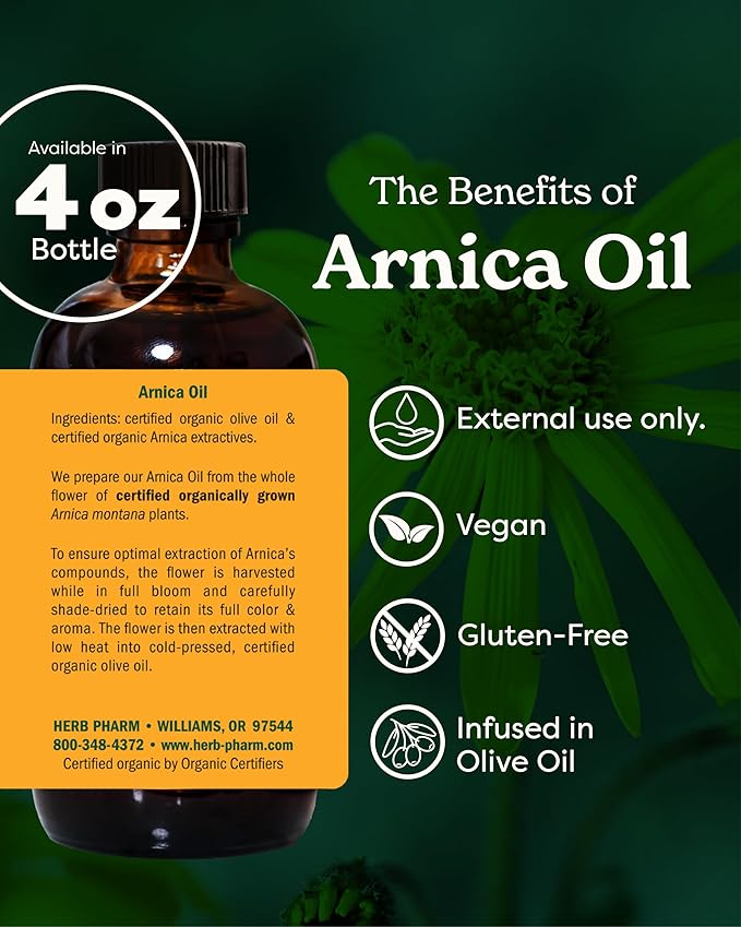 Herb Pharm Certified Organic Arnica Oil - 4 Ounce