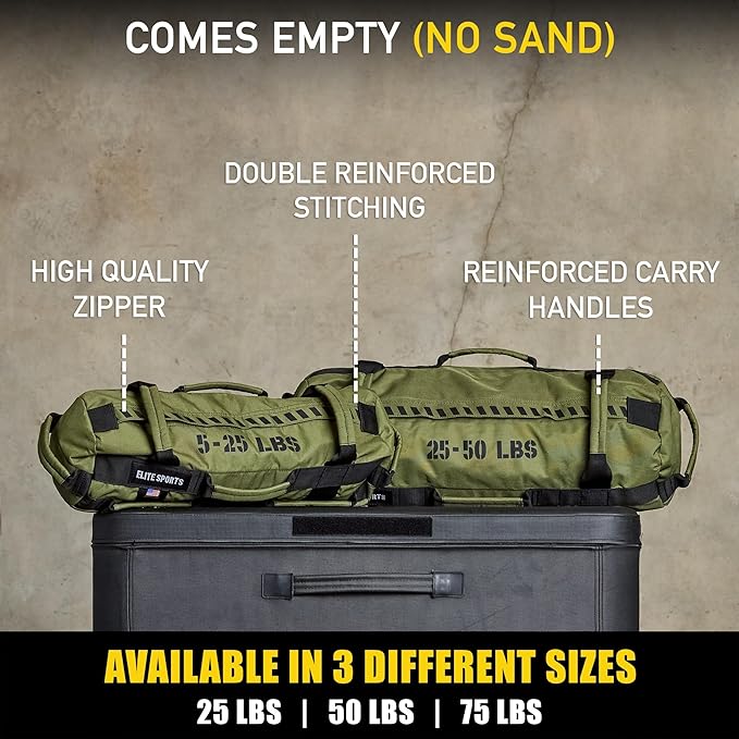 Elite Sports Workout Sandbag for Versatile, Intensive Core Muscles Fitness, Strength Training with Strategic Handle Placement (Unfilled)
