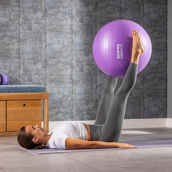 Core Balance Exercise Ball, Stability Ball for Yoga, Pilates and Fitness, Gym Ball for Home Gym and Office Chair, Training, Physical Therapy, Anti Burst, Pump Included, 55cm 65cm 75cm 85cm