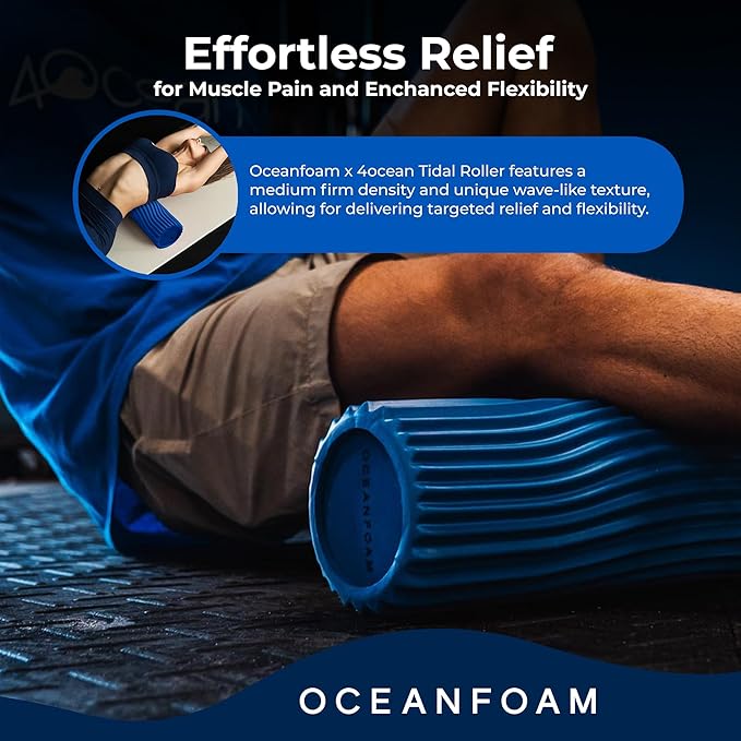 Oceanfoam x 4ocean Roller (Royal Blue) – Limited Edition Muscle Roller for Back Pain & Yoga - High Density Foam for Physical Therapy - Textured for Deep Tissue Massage