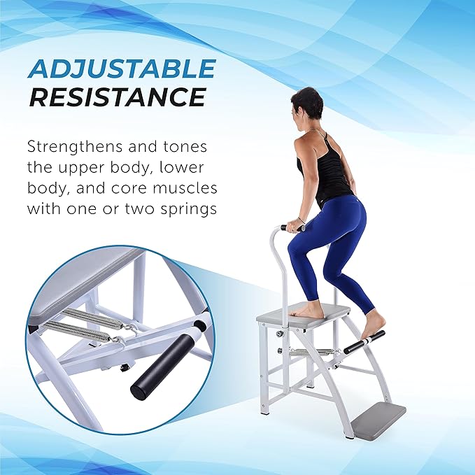 AeroPilates Precision Pilates Chair | 2 Online Expert-Guided Workouts Included | Stream from Any Device, Gray
