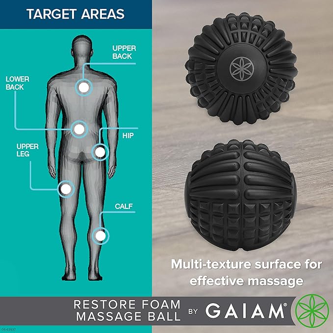 Gaiam Restore Massage Ball - 5" Foam Roller Semi Firm Textured Manual Deep Tissue Massager for Trigger Points, Myofascial Release, Sore Muscle Recovery & Pain Relief in HIPS, Glutes, Back & Shoulders