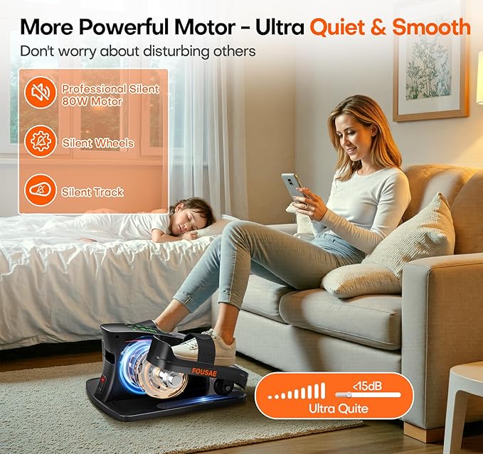 Under Desk Elliptical Machine, Electric Elliptical Leg Exerciser While Sitting for Seniors with Upgraded 15 Speeds & 12 Auto Mode, Forward & Reverse Direction, Quiet Portable Seated Pedal Exerciser