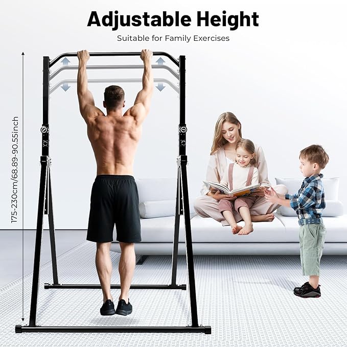 Power Tower Pull Up Bar Station, 3.81 x 4.36Ft Triangular Gym Strength Training Equipment with Adjustable Height, 440Lbs Free Standing Pull Up Rack Dip Station for Home & Gym