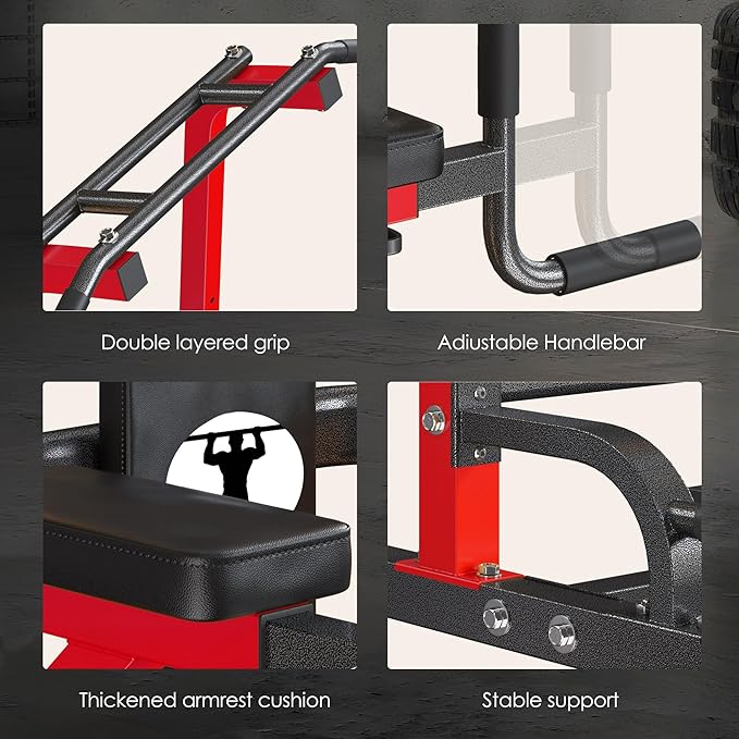 soges Pull Up Bar Dip Station, Power Tower with A Backrest, Adjustable Height Pull Up Bar Stand, Multi-Function Home Gym Strength Training,Red