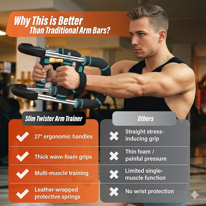 Adjustable Twister Arm Trainer, Chest Workout Equipment & Arm Trainer for Men & Women, 5-Level Resistance Home Gym Strength Training Device with Anti-Slip Grip and Steel Power Rods