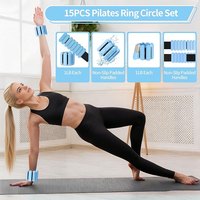 Pilates Essentials Kit for Home Women, Pilates Equipment for Workouts, 6 Fabric Resistance Bands, 12 Inch Magic Circle Yoga Ring, Mini Exercise Ball, Great Exercise Accessories